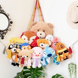 Makrama Hamak Zabawek, Przechowywanie Pluszowych Zwierząt, Uchwyt Squishmallow, Przechowywanie Dziecięcych Pokojów, Boho Przechowywanie Zabawek, Hamak Pluszowych Zwierząt H20 zdjęcie 6