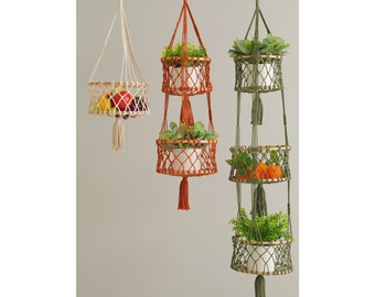 Macrame Hanging Fruit Basket - Boho Fruit Storage, Wall Fruit Basket, Kitchen Space Saver, Produce Storage, Gift For Mom, Veggie Holder H99