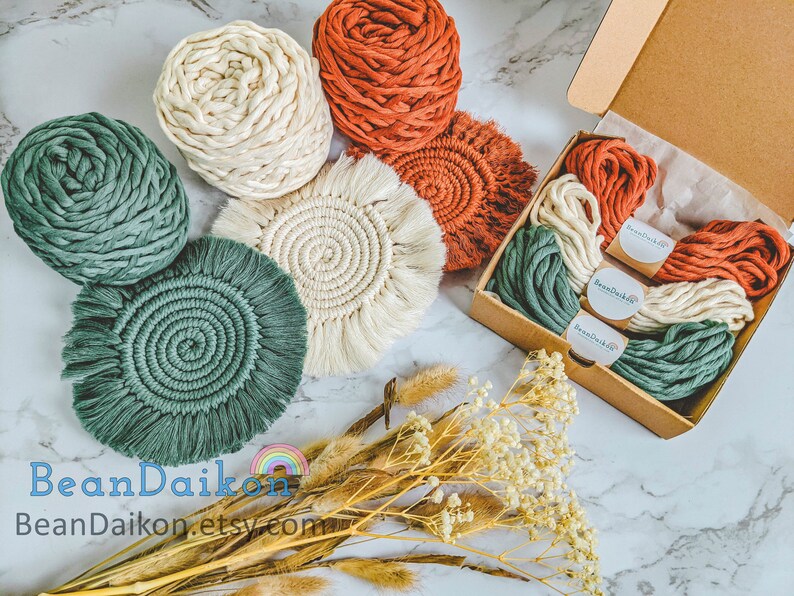 Kit de dessous de verre en macramé, kit de macramé diy, kit dartisanat pour adultes, kit dartisanat pour adulte, kit de bricolage pour adulte, bricolage, kit dartisanat facile, kit de macramé diy K02 image 5