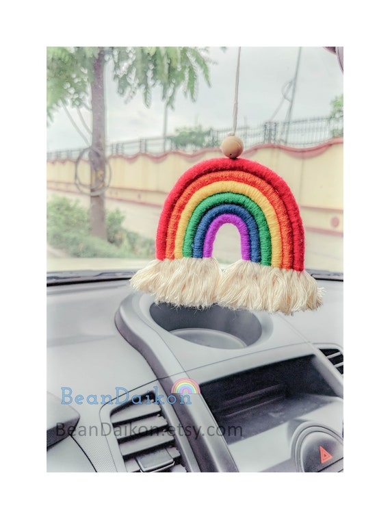 Boho Car Charm Nursery Wall Decor Car Hanger Car Decor Rainbow Macrame Car Charm Art