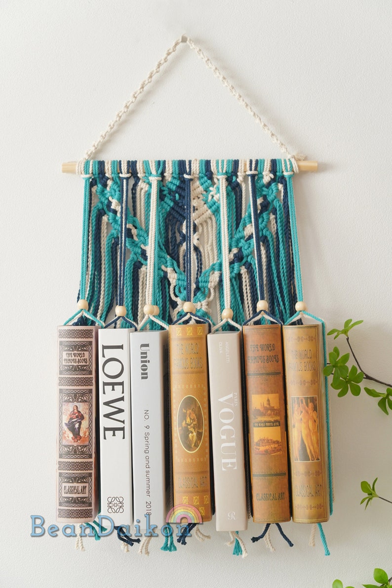 Macrame Boho Bookshelf Unique Bookshelf Wall Bookshelf Book Etsy