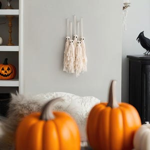 Macrame Ghost Decor, Halloween Tapestry, Gothic Macrame, Felt Ghost, Spooky Decor, Dark Wall Art, Gifts For Goths, Hanging Decoration V82 image 9