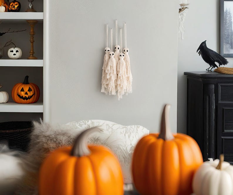 Macrame Ghost Decor, Halloween Tapestry, Gothic Macrame, Felt Ghost, Spooky Decor, Dark Wall Art, Gifts For Goths, Hanging Decoration V82 image 9