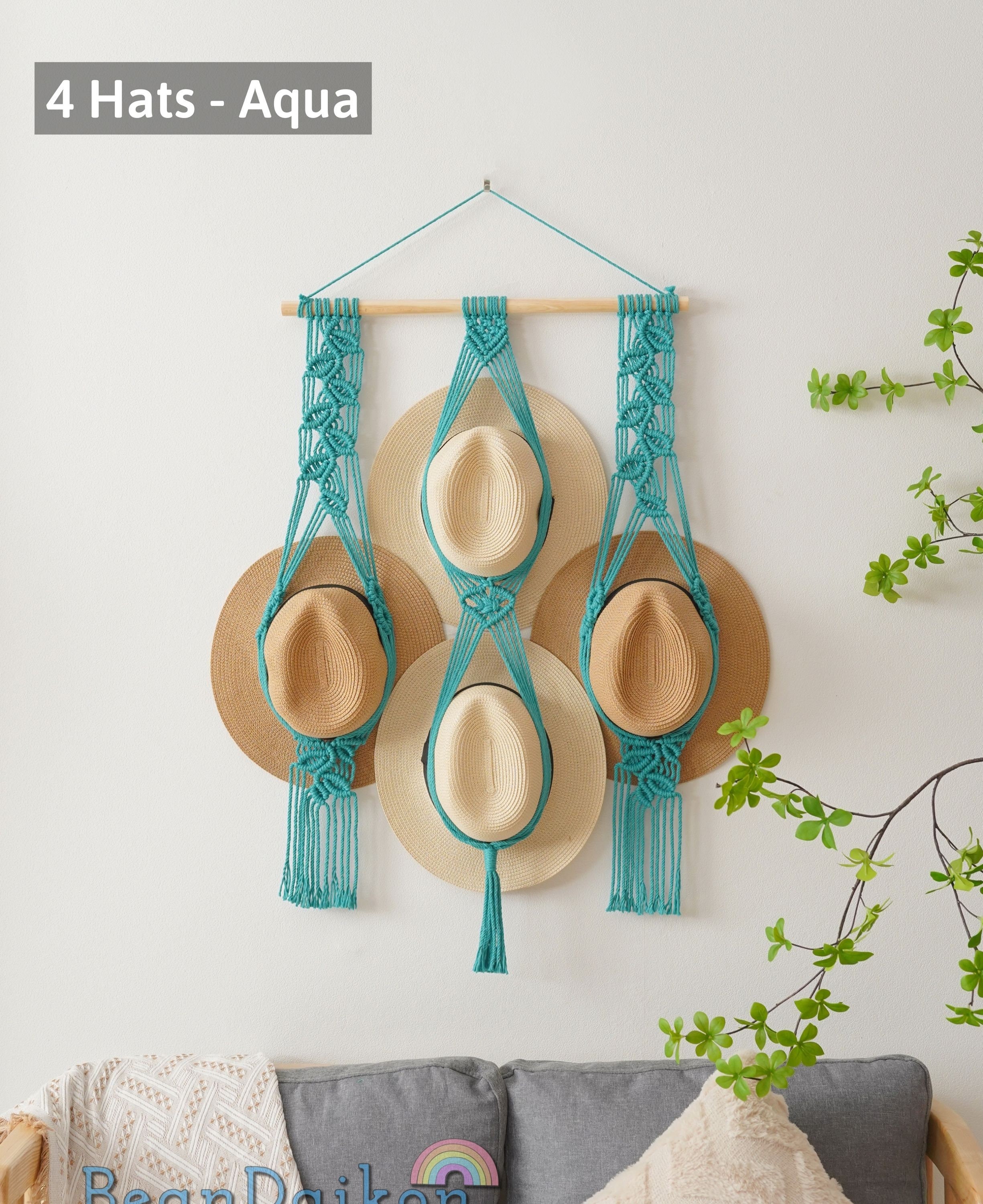 Appendiabiti A Muro In Macramè Per Cappelli – 12 Clip, 155x80 Cm, Stile Boho-rustico In Cotone E Legno