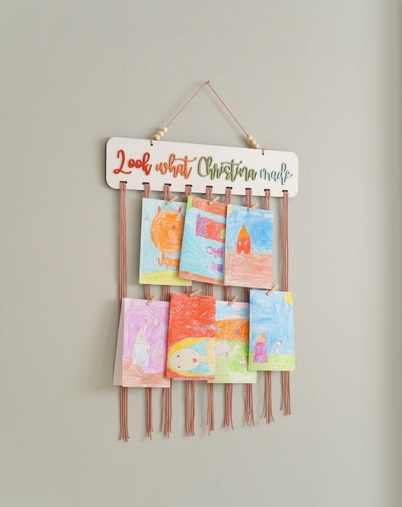 Kids Art Hanger Board, Look What We Made, Kids Sign, Playroom Wall Art, Kid Room Decor, Wooden Kids Sign, Art Display, Playroom Decor I28