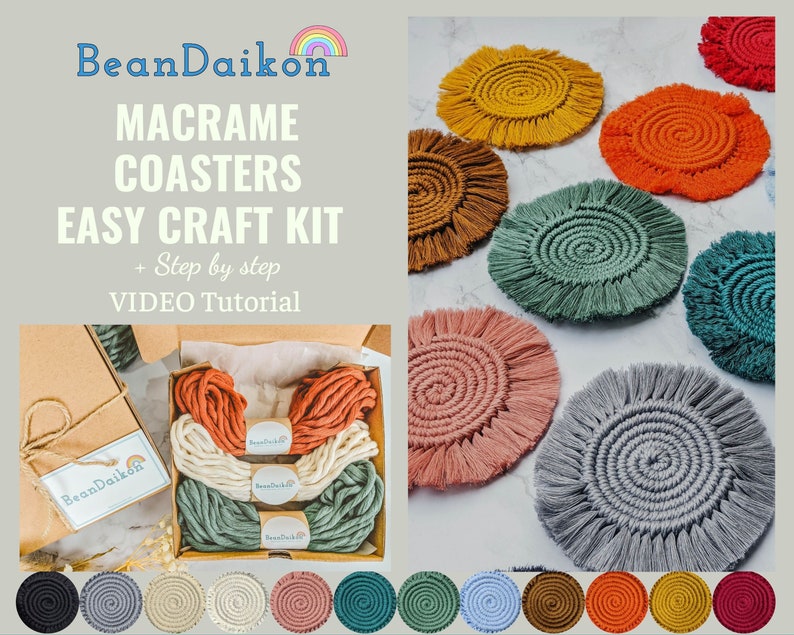 Kit de dessous de verre en macramé, kit de macramé diy, kit dartisanat pour adultes, kit dartisanat pour adulte, kit de bricolage pour adulte, bricolage, kit dartisanat facile, kit de macramé diy K02 image 2