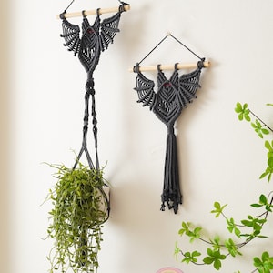 Gothic Bat Decor, Hanging Macrame, Witchy Room Decor, Modern Halloween, Dark Wall Art, Hanging Plant Holder, Bat Decorations W52 image 8