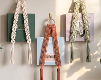 Soporte para libros de macramé, decoración de pared, estante para libros colgante, organizador minimalista estilo boho T16