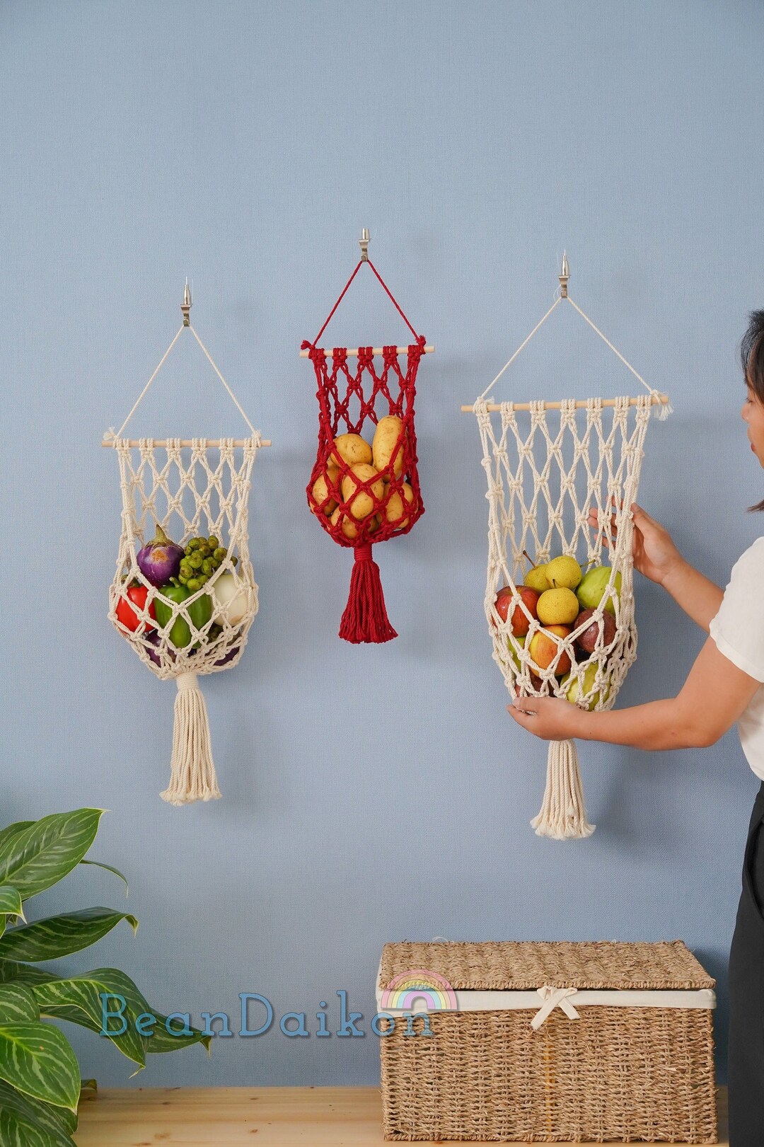 Macrame Fruit Hanger Fruit Hanging Basket Wall Mount Fruit Etsy