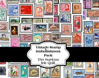 Vintage Stamps Embellishments | 6 Page Pack | DIGITAL Download Printable | Antique | Scrapbook | Junk Journal | Collage | Mixed Media