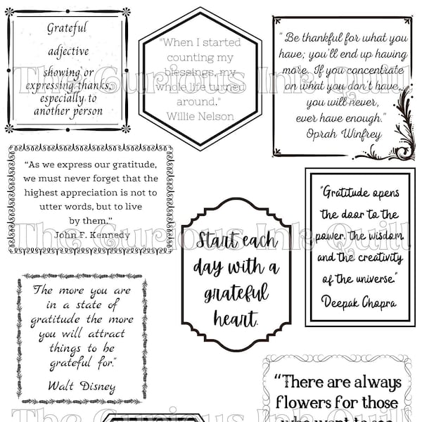 Gratitude Quotes Definition DIGITAL Download Printable Journal Jar Vintage