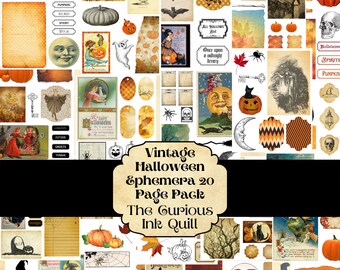 Vintage Halloween Printable Ephemera | 20 Page Pack | DIGITAL Download | Journal | Scrapbook | Junk Journal | Embellishment | Fussy Cuts