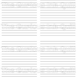 May include: White lined paper with the text "The Curious Ink Quill" repeated across the top of each section. The paper has horizontal black lines for writing.