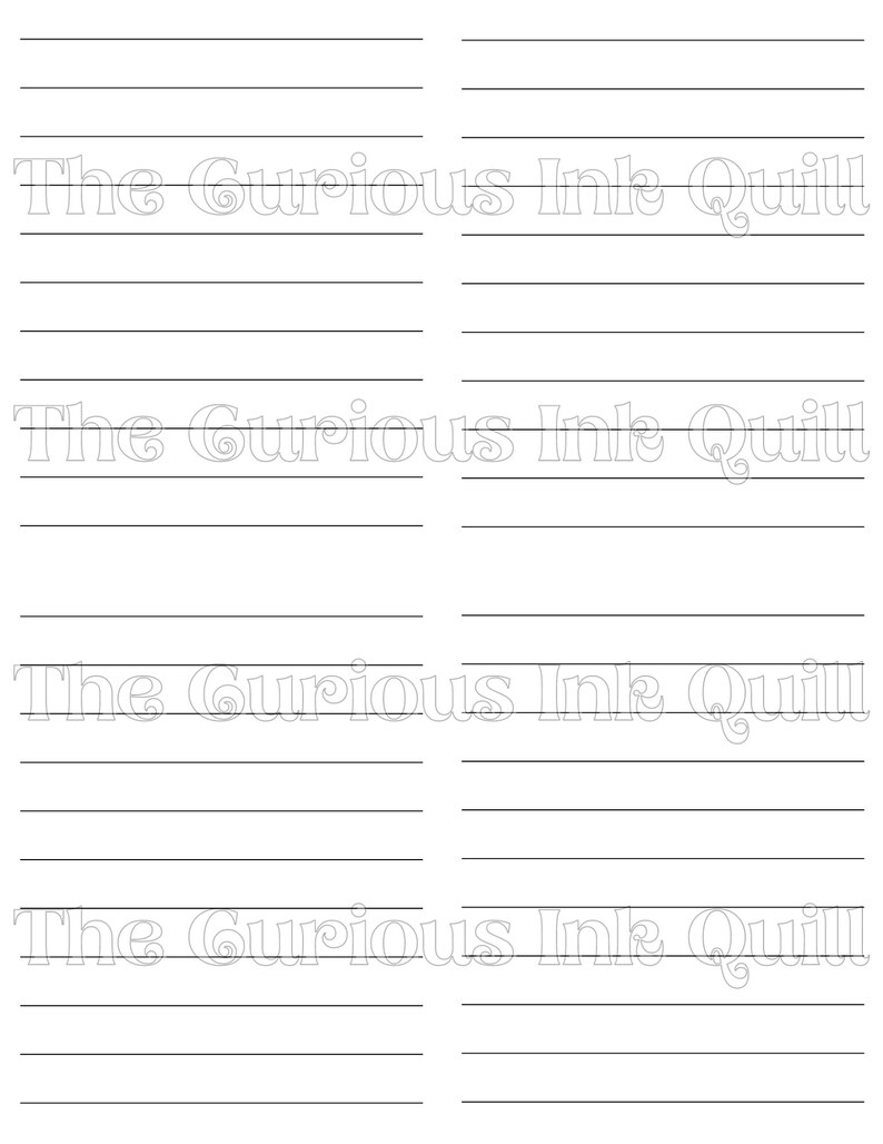 May include: A white lined paper with the text "The Curious Ink Quill" printed in a decorative font. The paper is divided into four sections, each with horizontal lines for writing.