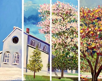 Seasons in Maine, Bowdoin College | Fine Art Print | Watercolor Illustration | Landscape Illustration | Wall Art | Watercolor Print