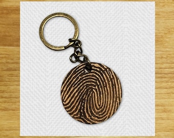 Custom Fingerprint Wooden Keychain: Laser Engraved Keepsake