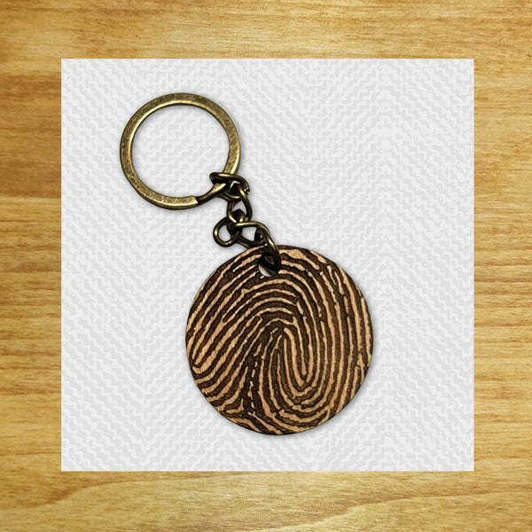 Fingerprint Keychain: Unique Fully Customizable Fingerprint Wooden Keychain, Laser Engrave, Finger Theme, Handmade Gift, Print Keychain