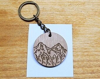 Laser Engraved Wooden Mountain Keychain: Customizable