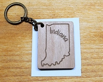 Indiana Keychain: Unique Customizable Wooden Keychain, Laser Engrave, Hoosier State, Fun Creative Gift