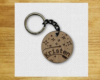 Customizable Galaxy Wooden Keychain: Laser Engraved Space Theme