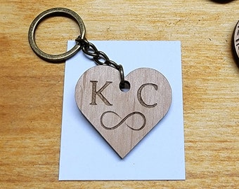 Love Keychain: Unique Customizable Wooden Keychain, Laser Engraved, Wedding Favors, Anniversary Gift, Infinite Love