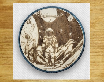 Spaceman Wooden Coaster: Laser Cut and 3d printed base