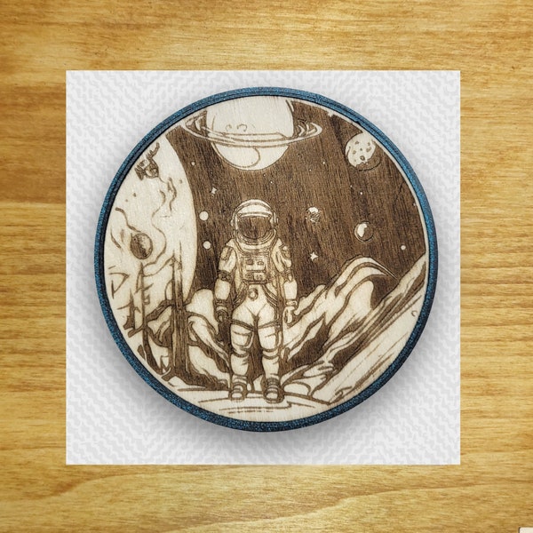 Spaceman Coaster: Handmade Wooden Coasters, Space Themed Coaster, Beverage and Drink Mat, Galaxy, Planets, Stars