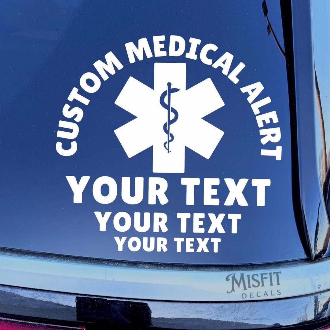 Custom Medical Alert Car Decal: Personalized Emergency Awareness ...
