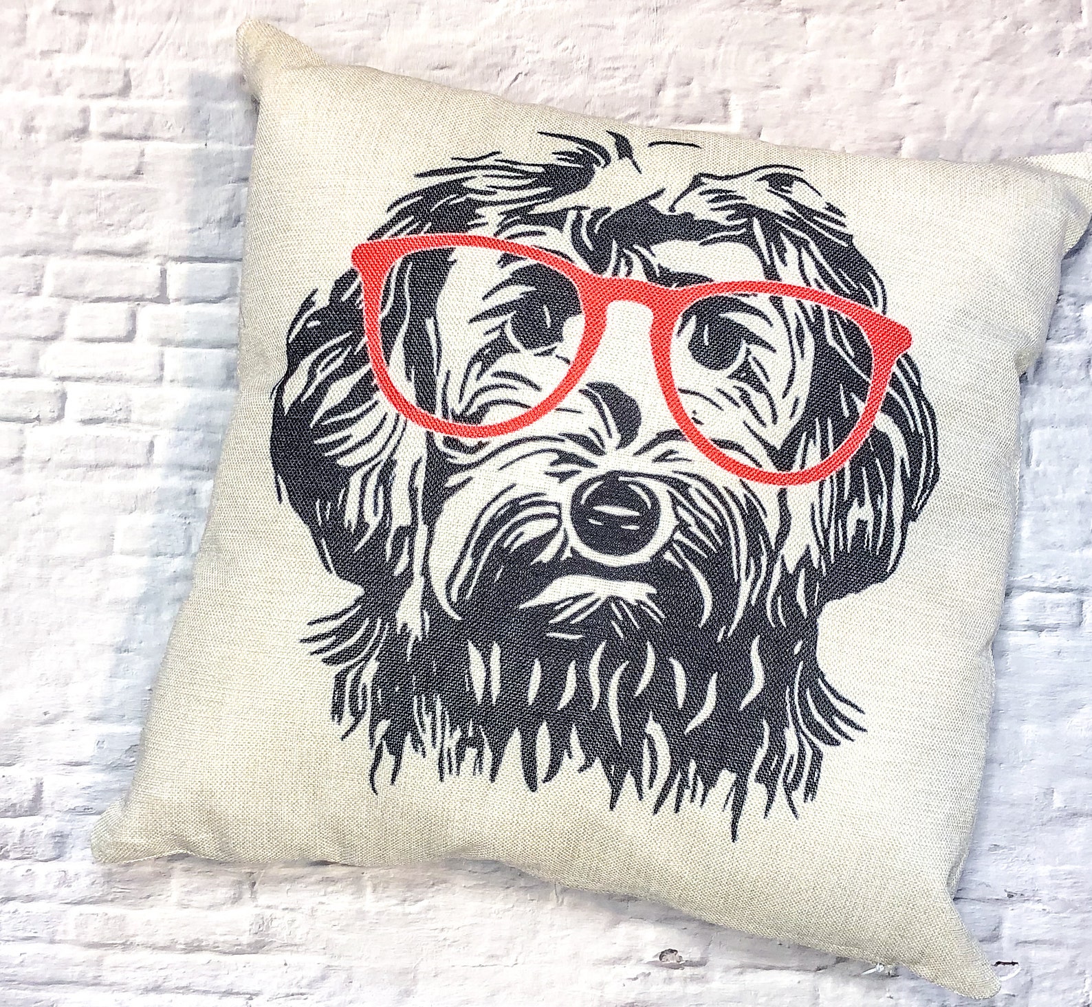 Goldendoodle Throw Pillow Goldendoodle with Glasses Home Decor Etsy