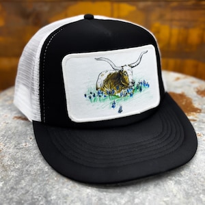 Longhorn in Bluebonnets Trucker Hat