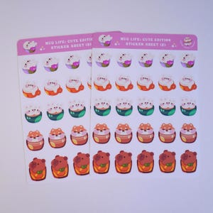 Mug Life: Cute Edition (2), Cute animals in cups planner sticker sheet, Pet stickers, Sticker sheet journal, Stationery lover gift