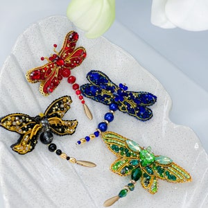 Dragonfly Brooch, Beaded Blue Rhinestone Insect Vintage Pin, Beaded Bug Brooch, Women&#39;s Accessories, Trending Accessories