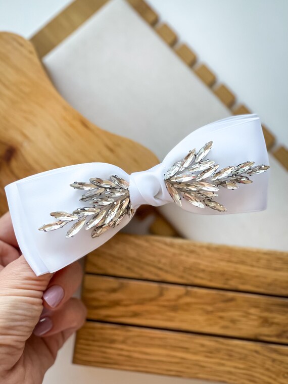 Elegant White Bow Hair Accessory Amazon.com : Kivzex Hair Bow Clip for Women - White Silky  main image 3