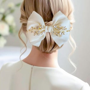 Braut Haarschleife mit Strass - Elegante Satin Haarspange für Hochzeit, Abschlussball, Party - Handgefertigter Haarschmuck für Damen & Mädchen