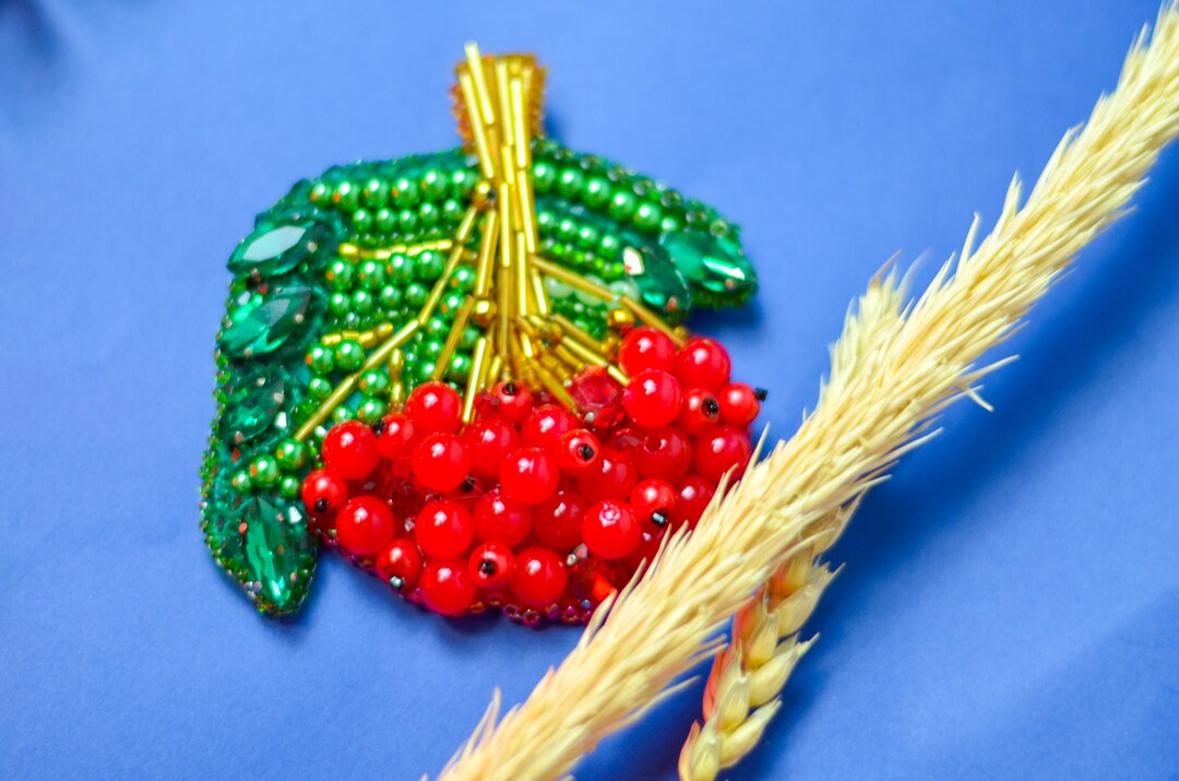 Beaded Cranberry Viburnum Brooch Embroidered Brooch Red Etsy