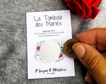 Tombola des mariés, ticket à gratter, jeu pour mariage