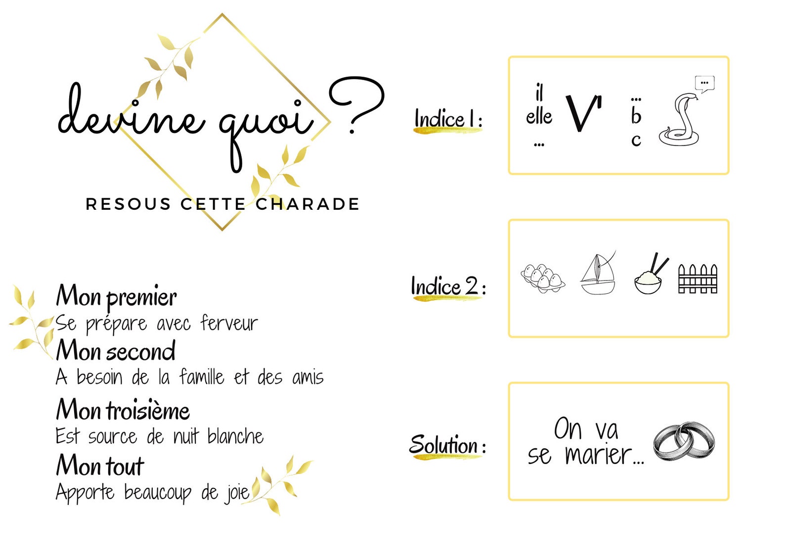 Ticket à gratter, charade et rébus, pour annoncer un mariage - Etsy France