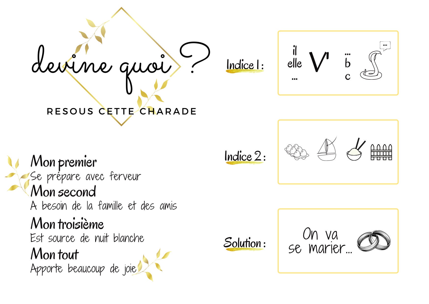 Ticket à gratter charade et rébus pour annoncer un mariage Etsy Canada