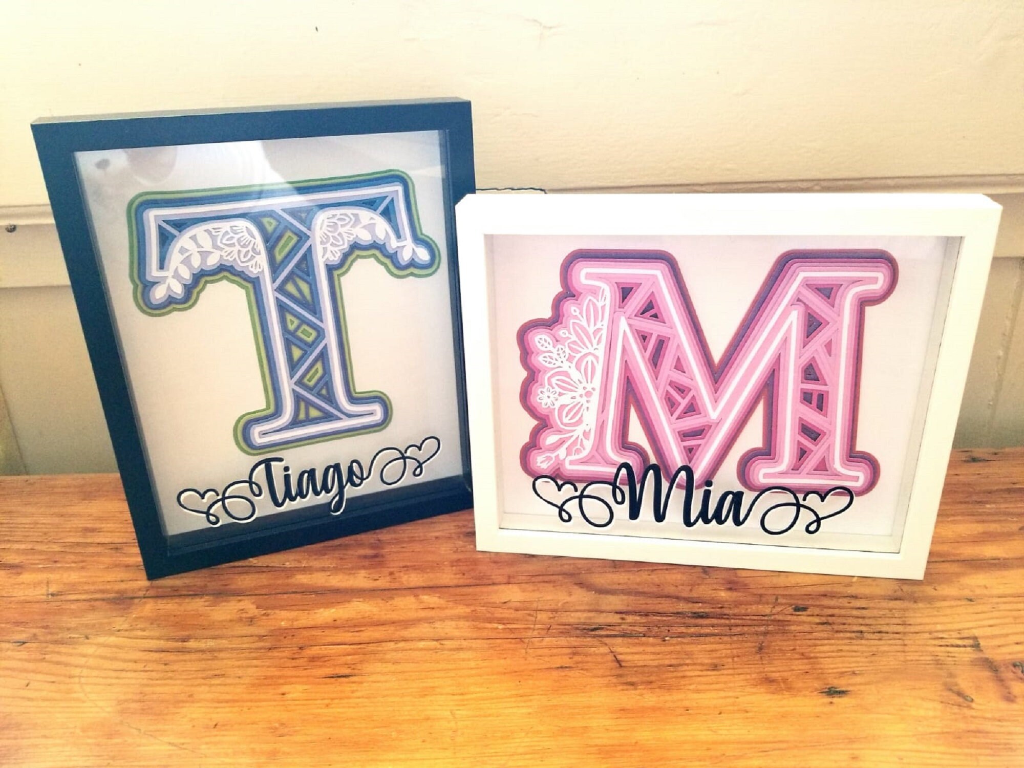 Cadre 3D Lettre Mandala avec Prénom