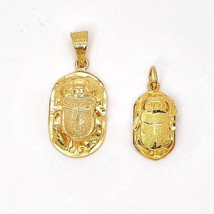 Scarab Hieroglyph Beetle Pendant Charm - Ancient Egyptian god-18K Solid Gold - Two-sided design -3 sizes -Luck charm -Handcrafted in Egypt