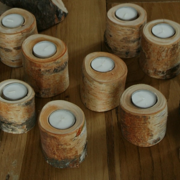 Set of 10 Birch candle holders