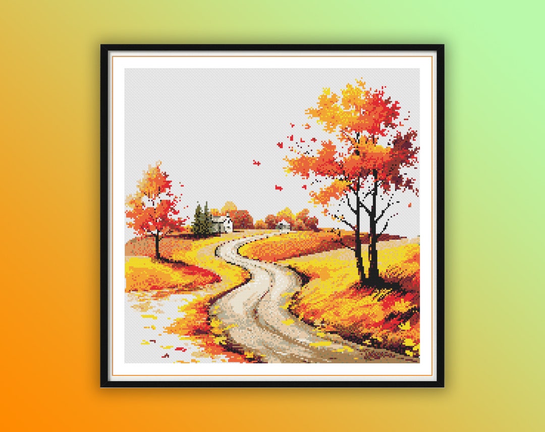Watercolor Autumn Forest Pathway Counted Cross Stitch PDF Pattern ...