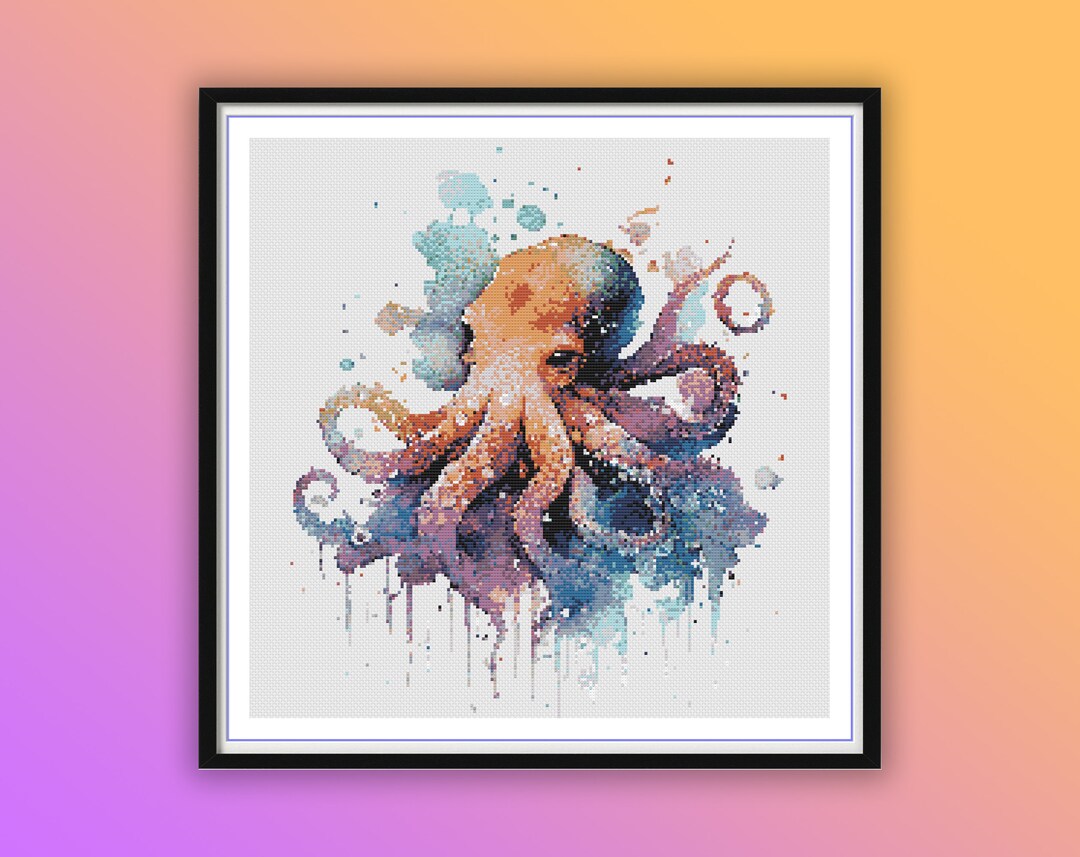 Watercolor Octopus Counted Cross Stitch PDF Pattern: Ocean Animal ...