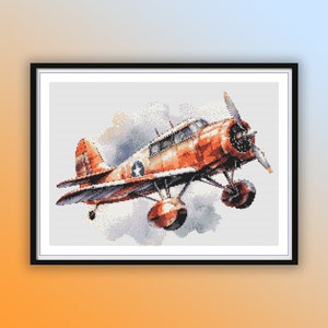 Vintage Air Force Watercolor Airplane Cross Stitch Pattern: Cloudy Sky PDF for Counted Stitching