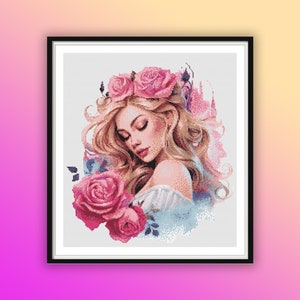 Watercolor Floral Fairy Cross Stitch Pattern: Modern Embroidery (PDF Pattern)