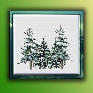 Aquarell Winter Wald Landschaft Kreuzstich PDF Muster, Regenwald Kreuzstichmuster, moderne Kreuzstichvorlage