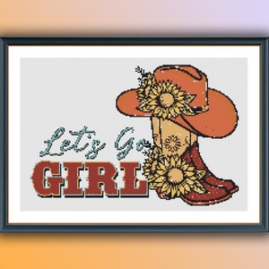 Cowgirl Boots and Sunflowers Counted Cross Stitch PDF Pattern, American Cross Stitch, Western Cross Stitch, Hand Embroidery, Needlepoint