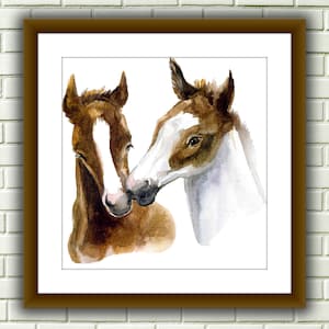Schöne Pferde Aquarell gezählt PDF Kreuzstichmuster, Tiere auf dem Bauernhof Kreuzstichmuster, Instant Download PDF Kreuzstichvorlage