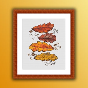 Autumn Leaves Counted Cross Stitch PDF Pattern, Hello Fall, Vintage Autumn Landscape Cross Stitch, Every Leaf is a Flower
