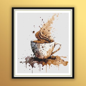 Modernes Aquarell Kaffeeliebhaber PDF Kreuzstichmuster: Americano Stickdatei